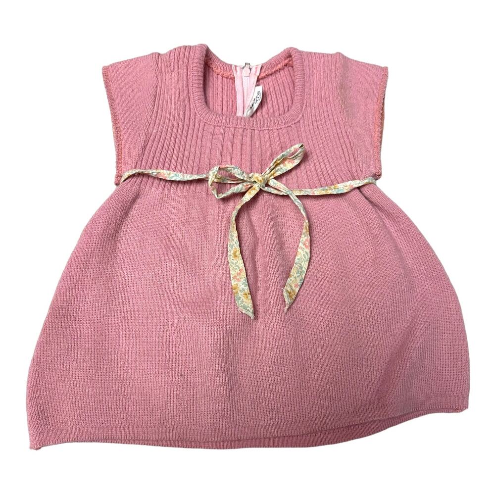Absorba Pink Ribbed Sweater Dress Floral Tie Waist Baby Girl 3 Months